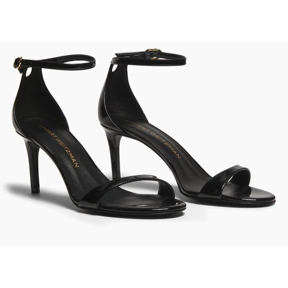 Stuart Weitzman Nudist II 75MM black Patent Leather Sandals Size 8.5 - Picture 1 of 9